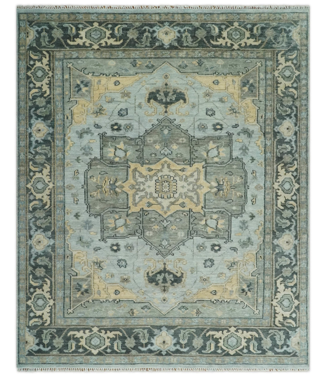 Beige, Gray and Charcoal Hand Knotted Antique 5x8, 6x9, 8x10, 9x12, 10x14 and 12x15 Traditional Heriz Serapi Wool Rug | TRDCP994810 - The Rug Decor