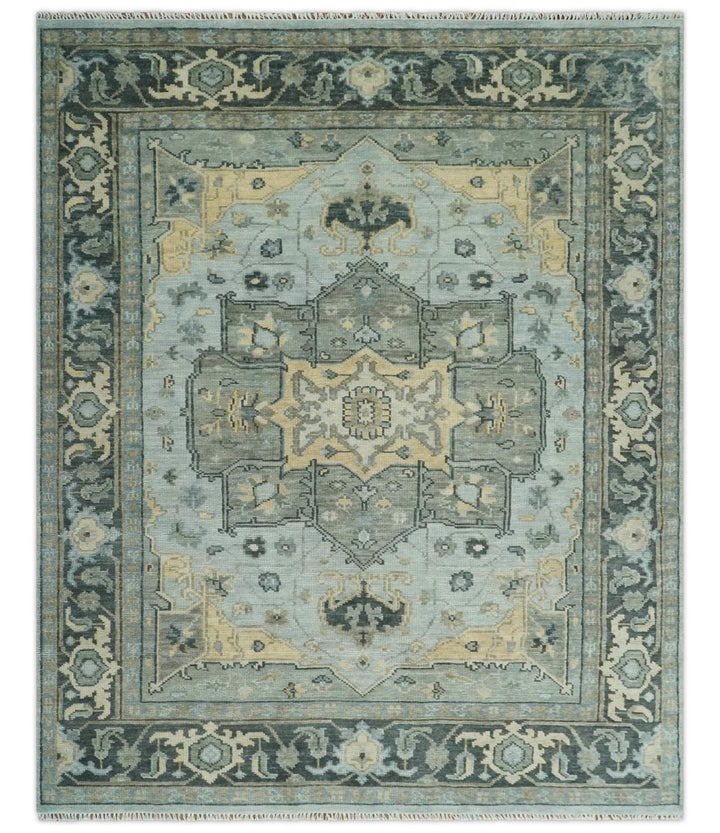 Beige, Gray and Charcoal Hand Knotted Antique 5x8, 6x9, 8x10, 9x12, 10x14 and 12x15 Traditional Heriz Serapi Wool Rug | TRDCP994810 - The Rug Decor