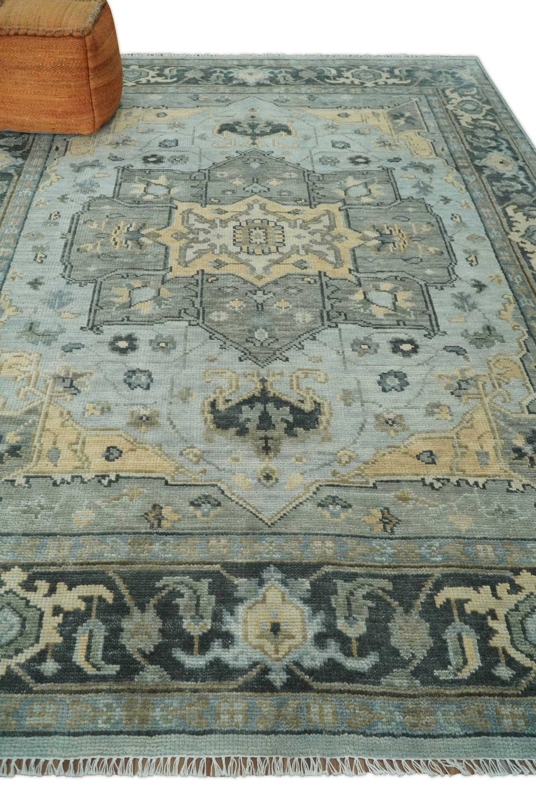 Beige, Gray and Charcoal Hand Knotted Antique 5x8, 6x9, 8x10, 9x12, 10x14 and 12x15 Traditional Heriz Serapi Wool Rug | TRDCP994810 - The Rug Decor
