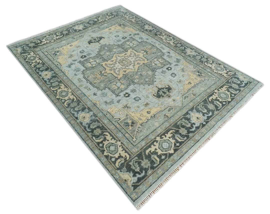 Beige, Gray and Charcoal Hand Knotted Antique 5x8, 6x9, 8x10, 9x12, 10x14 and 12x15 Traditional Heriz Serapi Wool Rug | TRDCP994810 - The Rug Decor