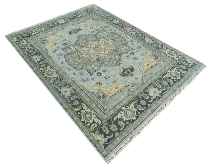 Beige, Gray and Charcoal Hand Knotted Antique 5x8, 6x9, 8x10, 9x12, 10x14 and 12x15 Traditional Heriz Serapi Wool Rug | TRDCP994810 - The Rug Decor