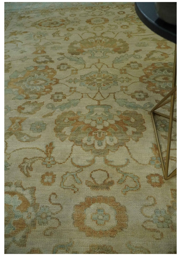 Beige, Gray and Olive Antique Floral Hand knotted Traditional Oushak 8x10 wool Area rug - The Rug Decor