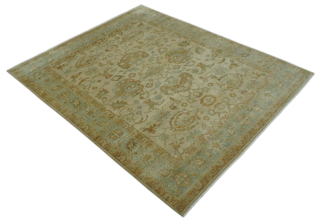 Beige, Gray and Olive Antique Floral Hand knotted Traditional Oushak 8x10 wool Area rug - The Rug Decor
