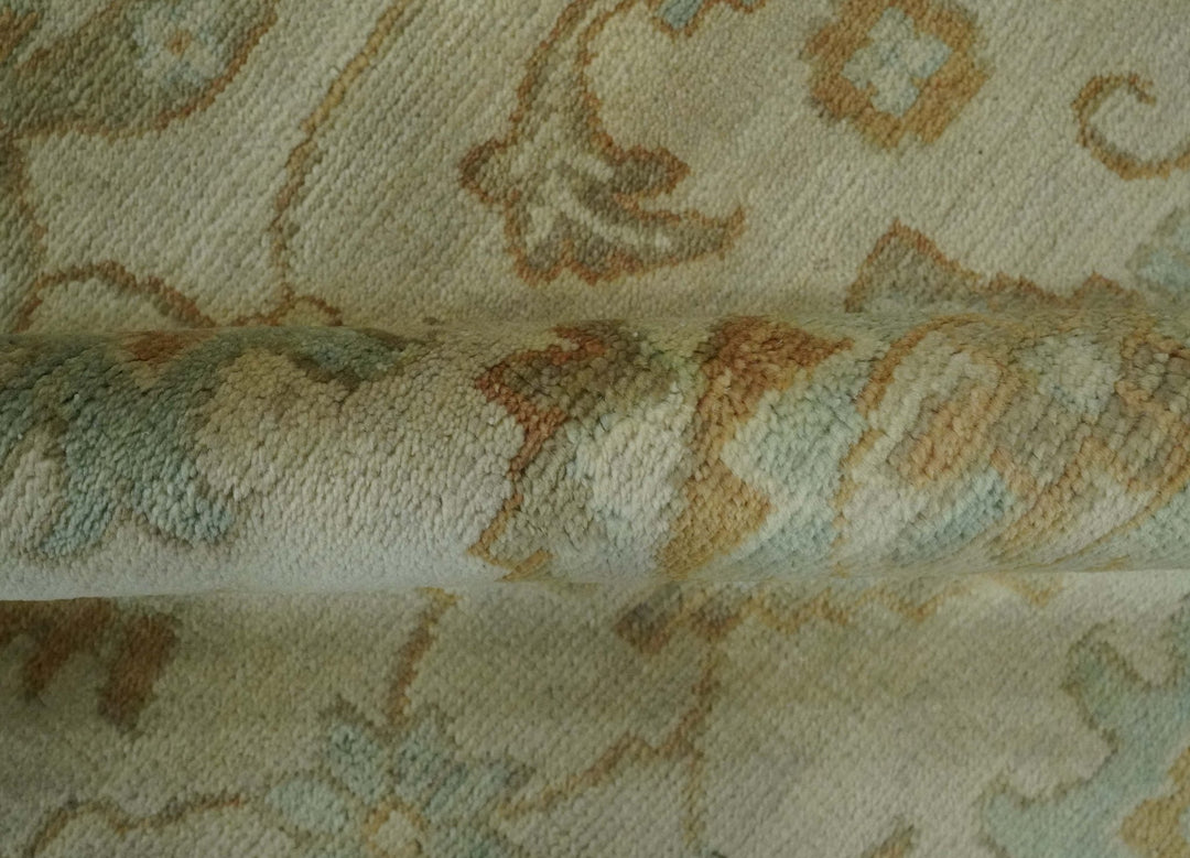 Beige, Gray and Olive Antique Floral Hand knotted Traditional Oushak 8x10 wool Area rug - The Rug Decor