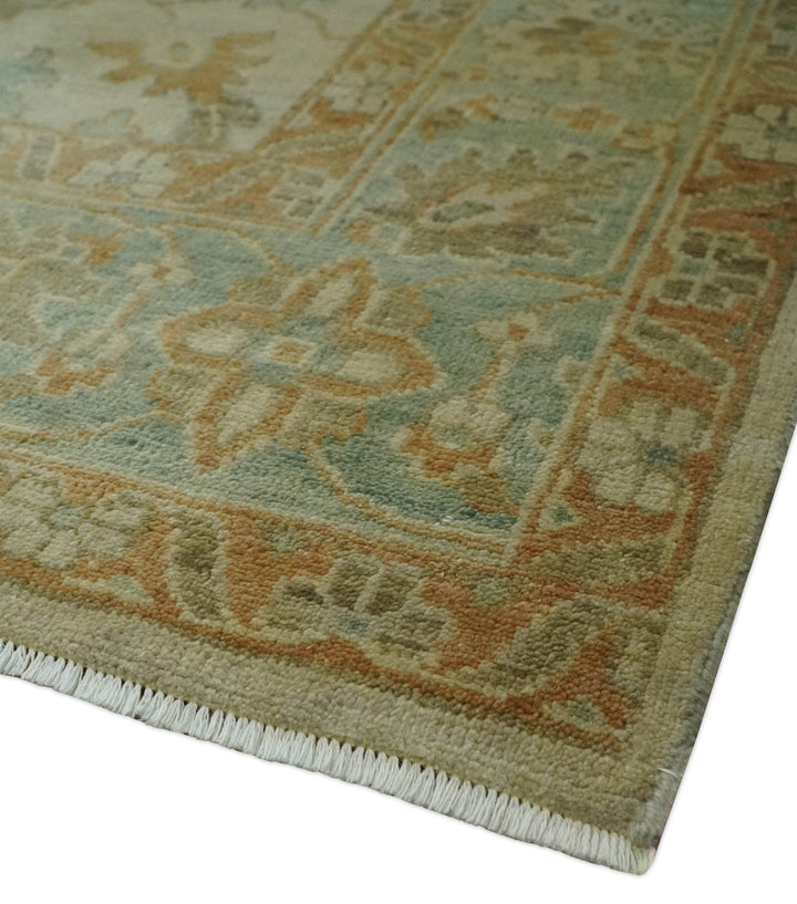 Beige, Gray and Olive Antique Floral Hand knotted Traditional Oushak 8x10 wool Area rug - The Rug Decor