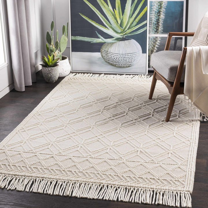 Beige Hand Woven Woolen Chunky and Soft Trellis Wool Area Rug - The Rug Decor