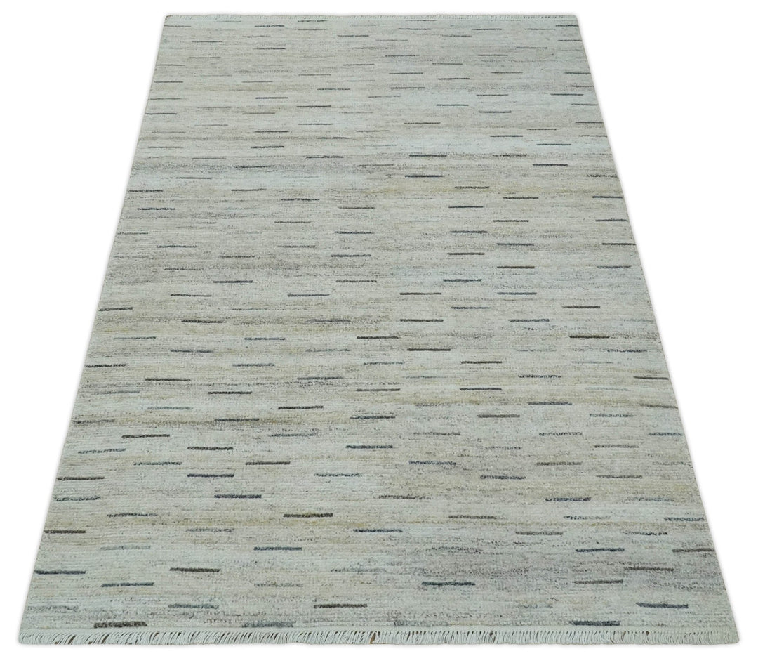 Beige, Ivory and Charcoal Modern Stripes Design 5x8 Dari Pet yard Area Rug - The Rug Decor