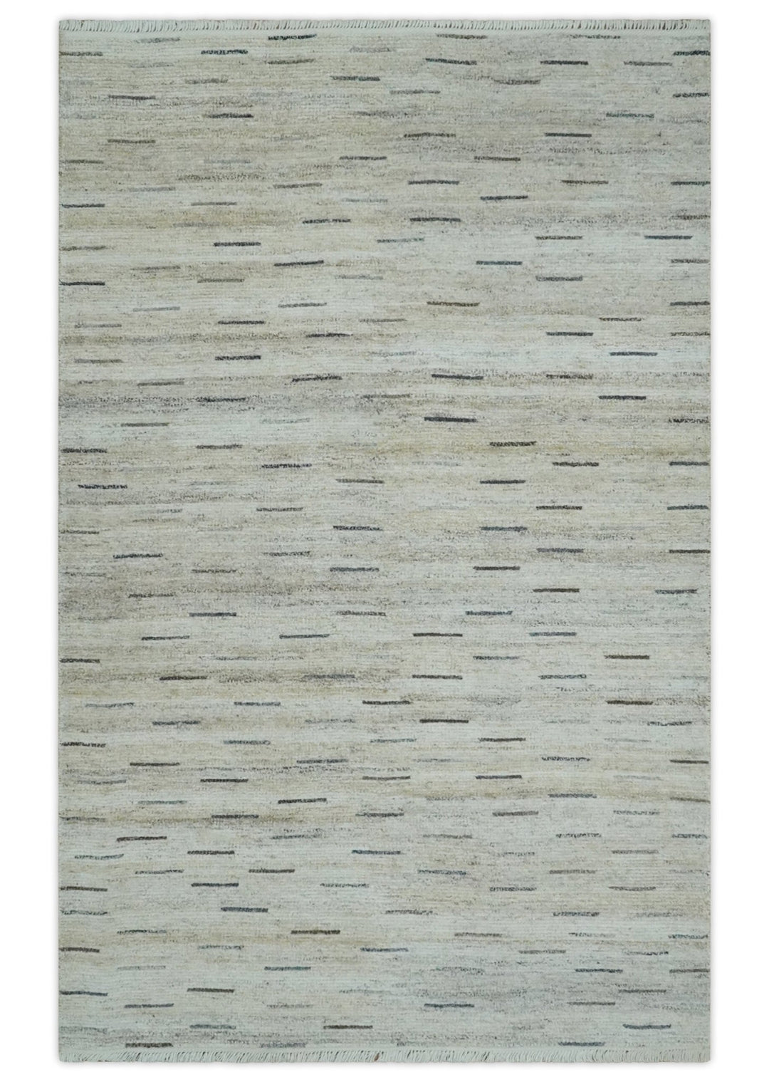 Beige, Ivory and Charcoal Modern Stripes Design 5x8 Dari Pet yard Area Rug - The Rug Decor