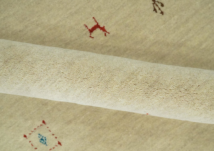 Beige, Ivory and Rust Stripes Wool Hand Woven Southwestern Lori Gabbeh Rug| KNT30 - The Rug Decor