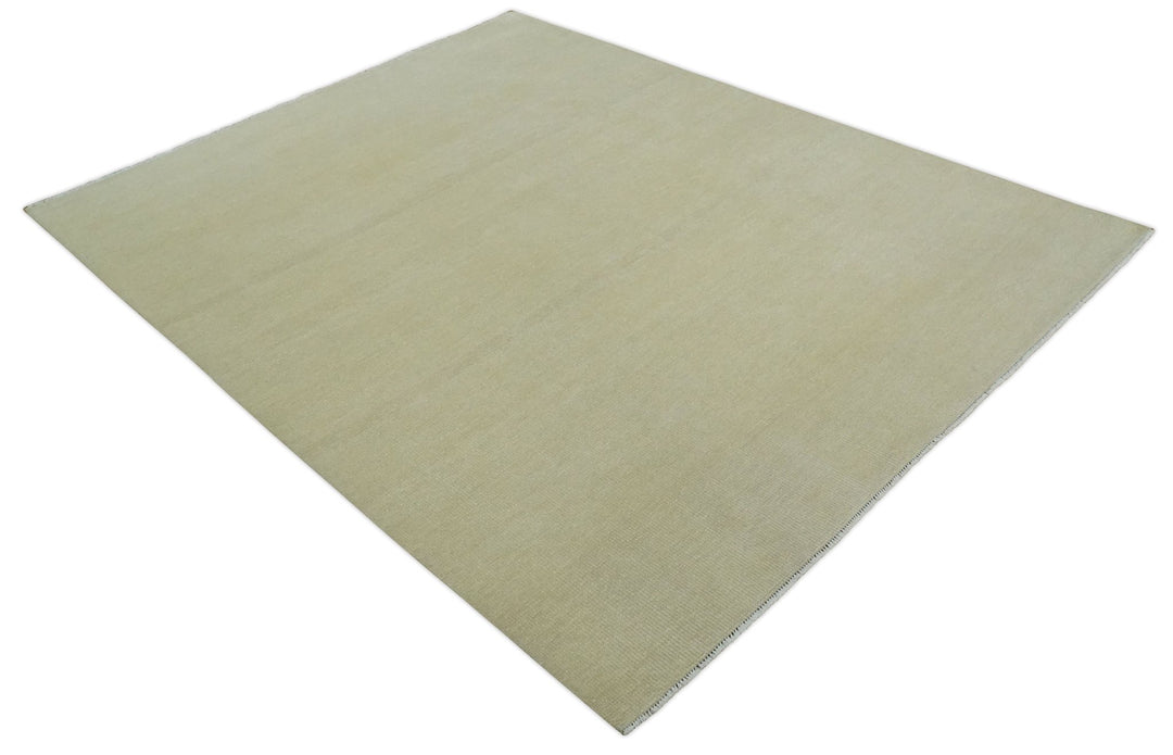 Beige Modern Solid Hand knotted 8x10 wool Area Rug - The Rug Decor