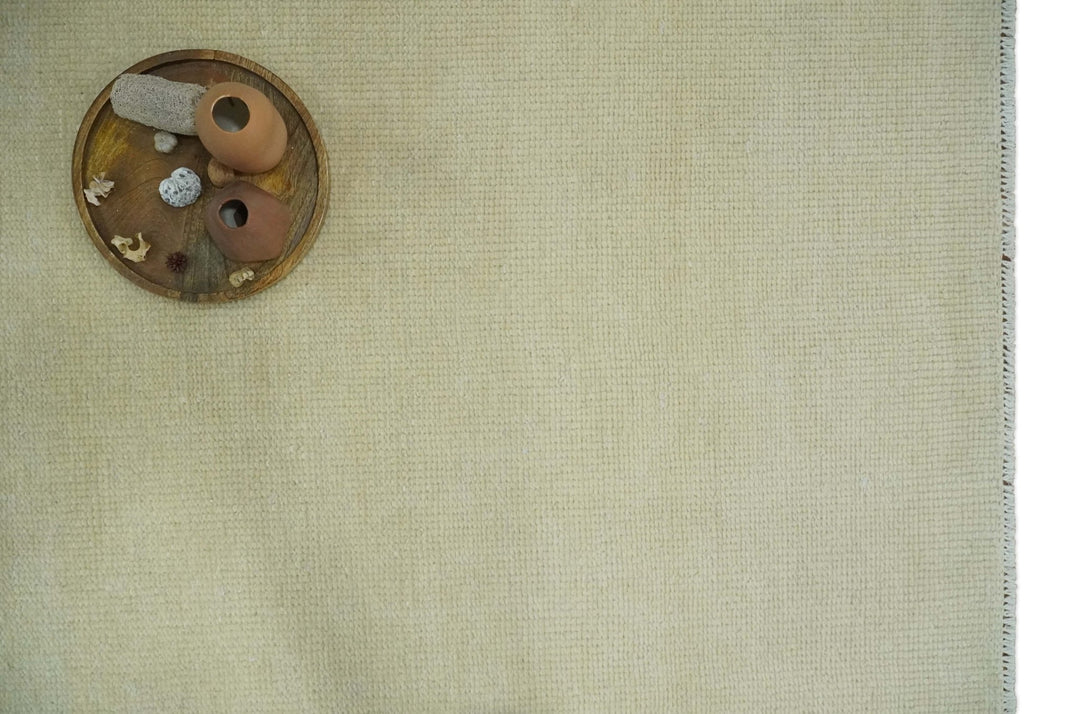 Beige Modern Solid Hand knotted 8x10 wool Area Rug - The Rug Decor