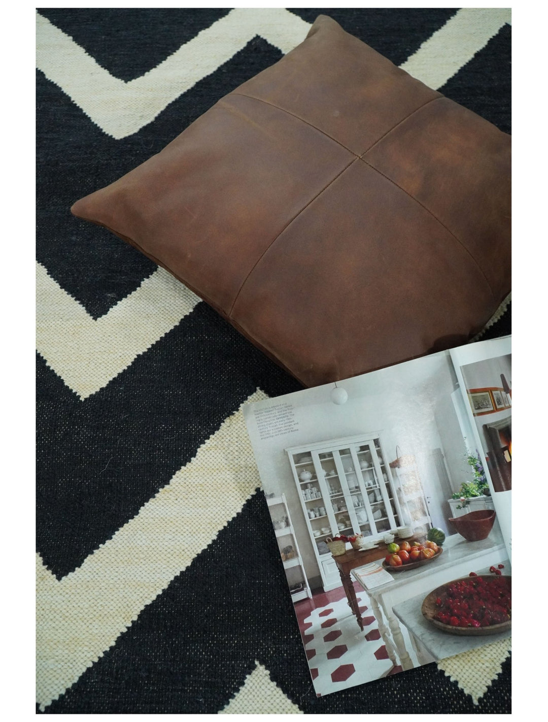 Black and Beige Outdoor Safe Hand Woven Dhurrie Rug Chevron Pattern - The Rug Decor