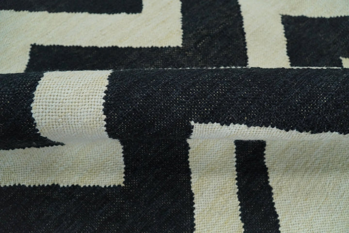 Black and Beige Outdoor Safe Hand Woven Dhurrie Rug Chevron Pattern - The Rug Decor