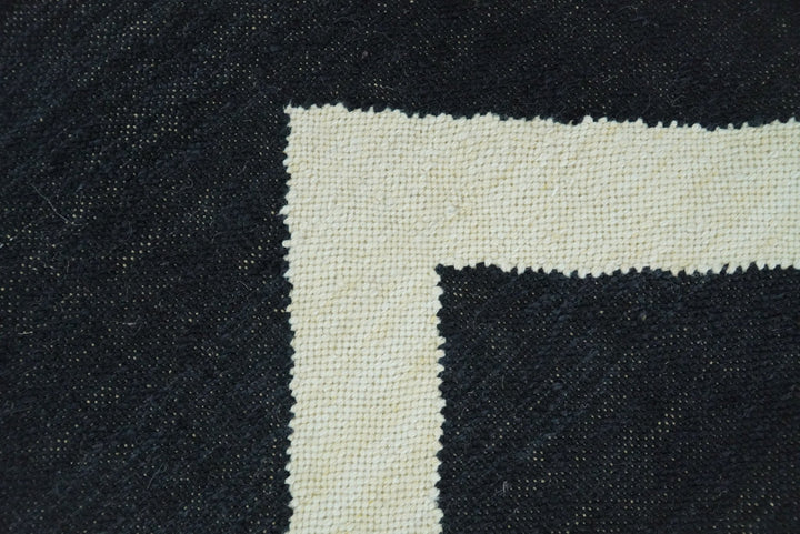 Black and Beige Outdoor Safe Hand Woven Dhurrie Rug Chevron Pattern - The Rug Decor