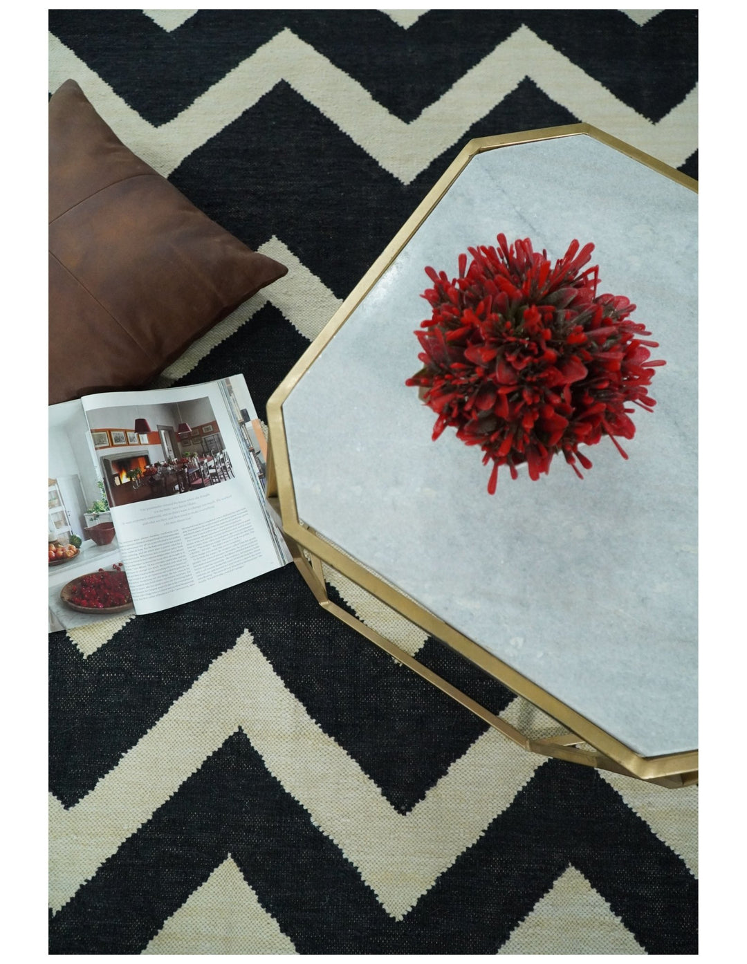 Black and Beige Outdoor Safe Hand Woven Dhurrie Rug Chevron Pattern - The Rug Decor