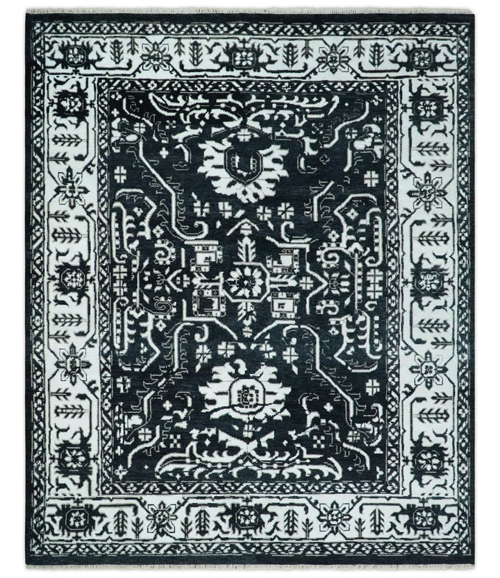 Black and White 6x9, 8x10 and 9x12 Hand Knotted Traditional Persian Oushak Wool and Viscose Rug, Accent Rug | TRDCP840 - The Rug Decor
