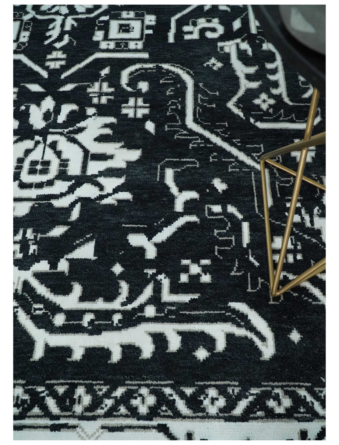 Black and White 6x9 and 9x12 Hand Knotted Traditional Persian Oushak Wool and Viscose Rug, Accent Rug | TRDCP840 - The Rug Decor