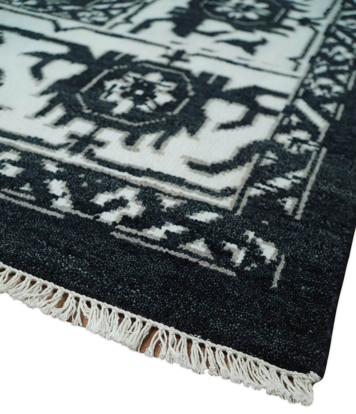 Black and White 6x9 and 9x12 Hand Knotted Traditional Persian Oushak Wool and Viscose Rug, Accent Rug | TRDCP840 - The Rug Decor