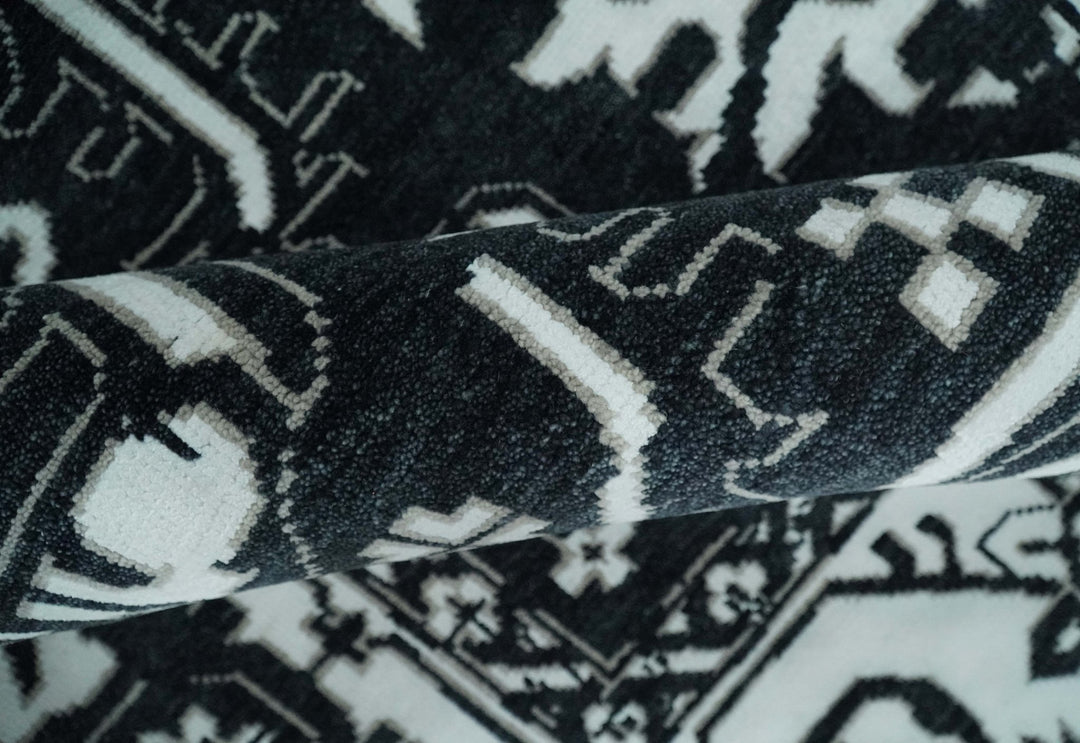 Black and White 6x9 and 9x12 Hand Knotted Traditional Persian Oushak Wool and Viscose Rug, Accent Rug | TRDCP840 - The Rug Decor