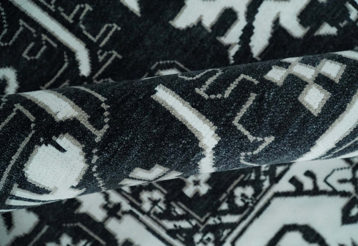 Black and White 6x9 and 9x12 Hand Knotted Traditional Persian Oushak Wool and Viscose Rug, Accent Rug | TRDCP840 - The Rug Decor