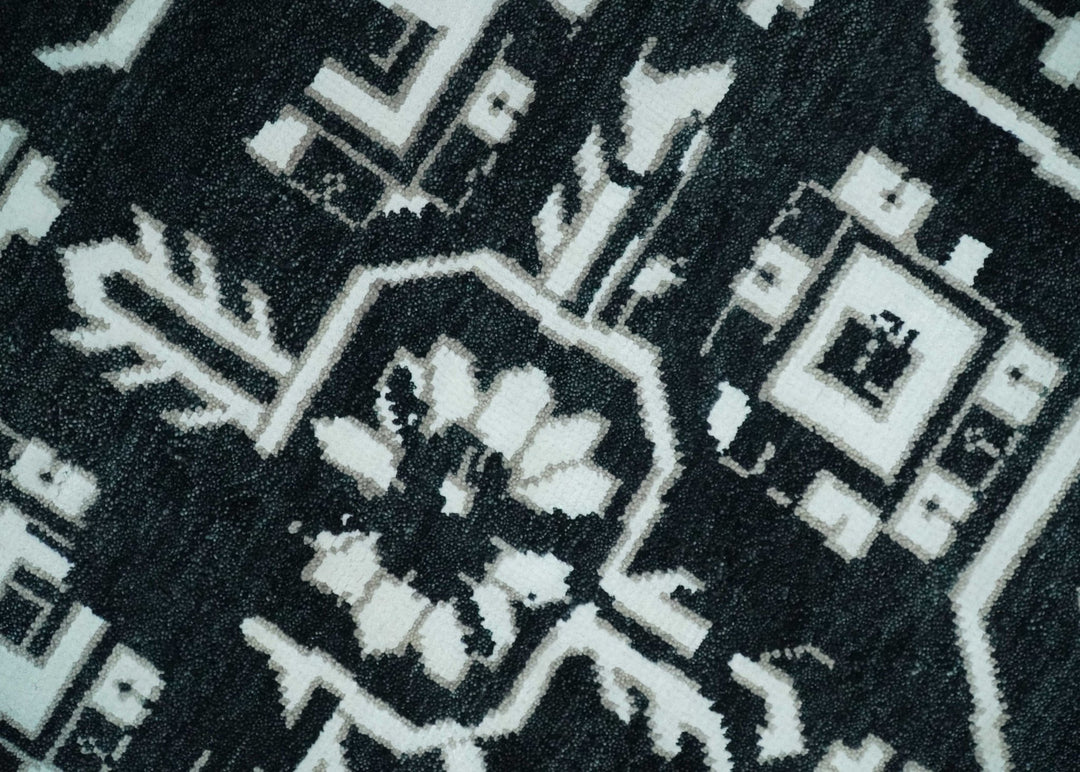 Black and White 6x9 and 9x12 Hand Knotted Traditional Persian Oushak Wool and Viscose Rug, Accent Rug | TRDCP840 - The Rug Decor