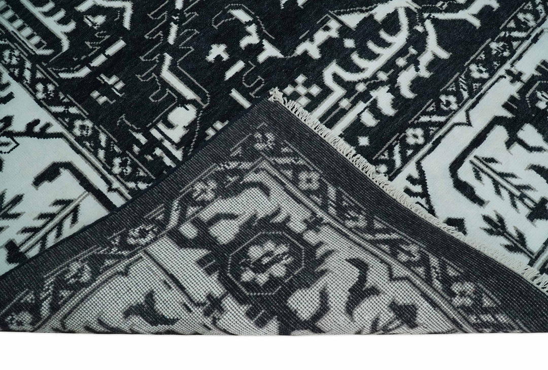Black and White 6x9 and 9x12 Hand Knotted Traditional Persian Oushak Wool and Viscose Rug, Accent Rug | TRDCP840 - The Rug Decor