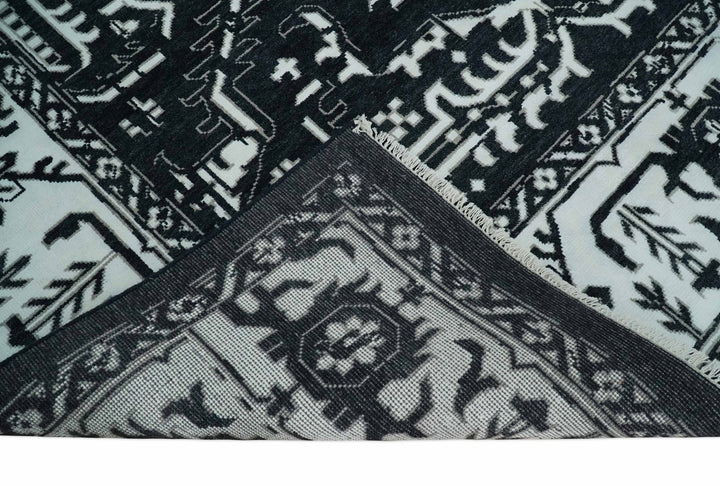 Black and White 6x9 and 9x12 Hand Knotted Traditional Persian Oushak Wool and Viscose Rug, Accent Rug | TRDCP840 - The Rug Decor