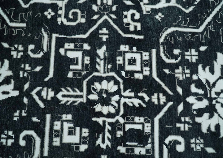 Black and White 6x9 and 9x12 Hand Knotted Traditional Persian Oushak Wool and Viscose Rug, Accent Rug | TRDCP840 - The Rug Decor