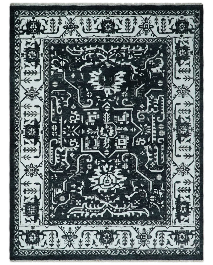 Black and White 6x9 and 9x12 Hand Knotted Traditional Persian Oushak Wool and Viscose Rug, Accent Rug | TRDCP840 - The Rug Decor