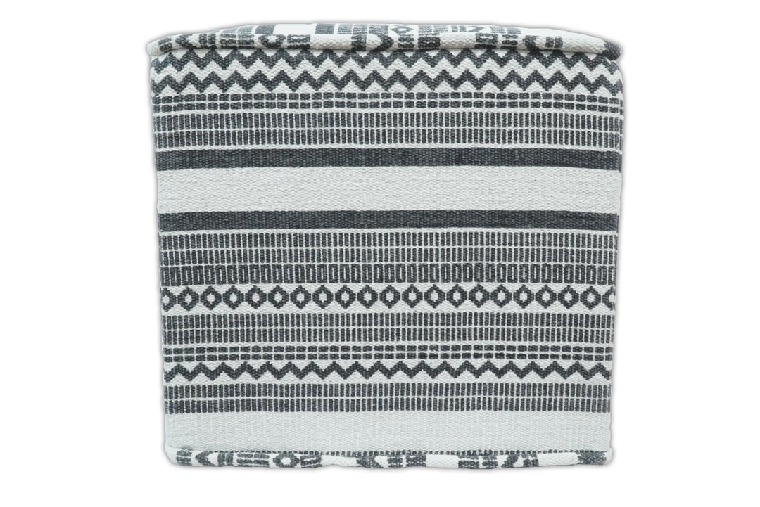 Black and White Handmade Block Printed cotton Pouf | Comfortable Chair or Footrest | TRD127 - The Rug Decor