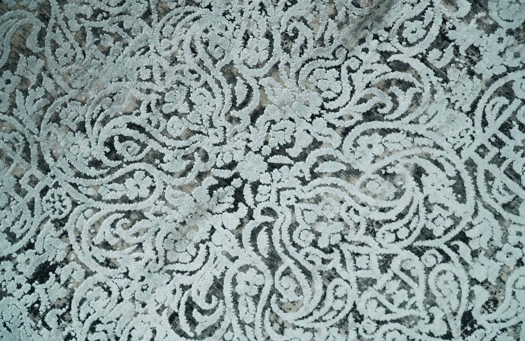 Black, Beige and Silver Antique Finish, Vintage look, Art Silk Area Rug, Living Room Rug | TRDMM6 - The Rug Decor