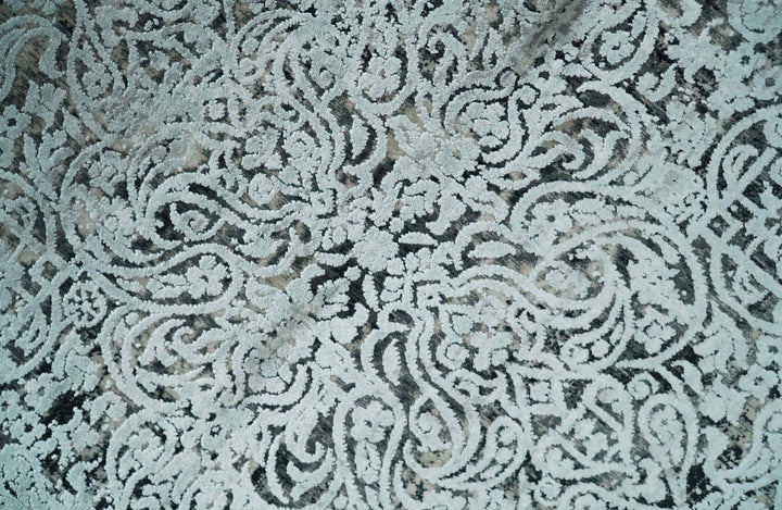 Black, Beige and Silver Antique Finish, Vintage look, Art Silk Area Rug, Living Room Rug | TRDMM6 - The Rug Decor