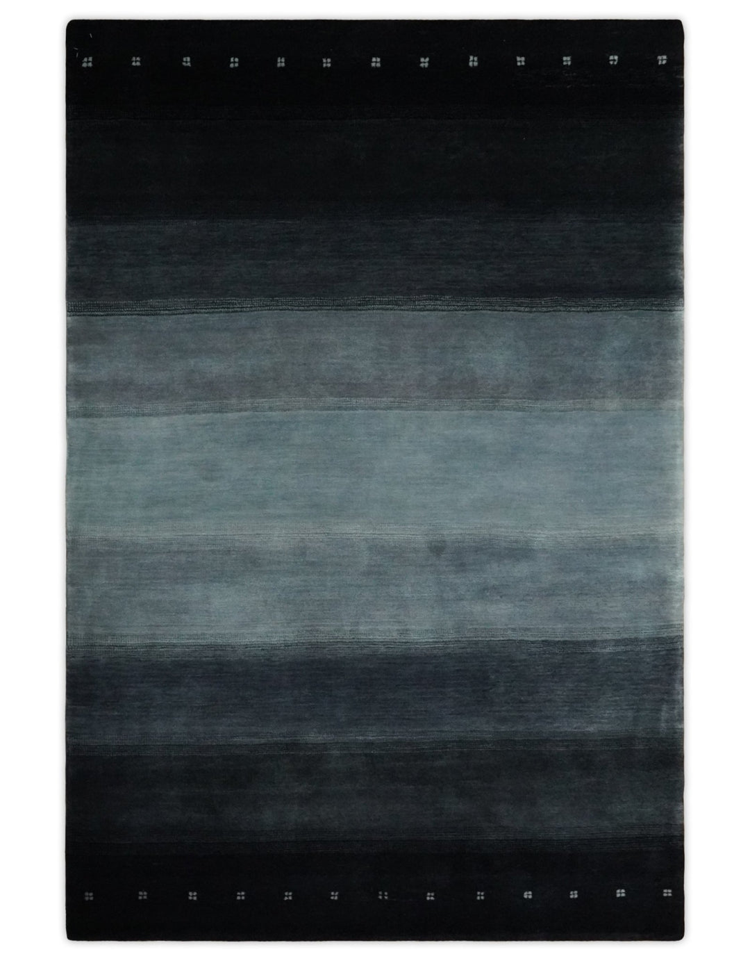 Black, Charcoal and Gray Striped Wool Hand Woven Southwestern Lori Gabbeh Rug| KNT24 - The Rug Decor