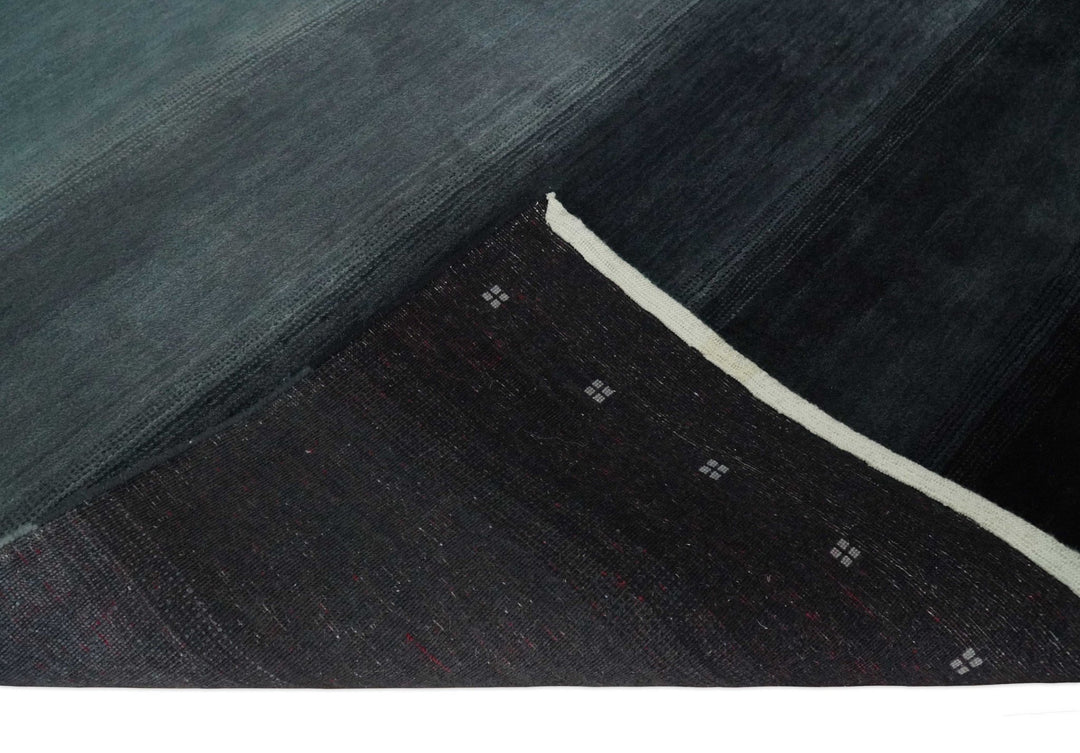 Black, Charcoal and Gray Striped Wool Hand Woven Southwestern Lori Gabbeh Rug| KNT24 - The Rug Decor