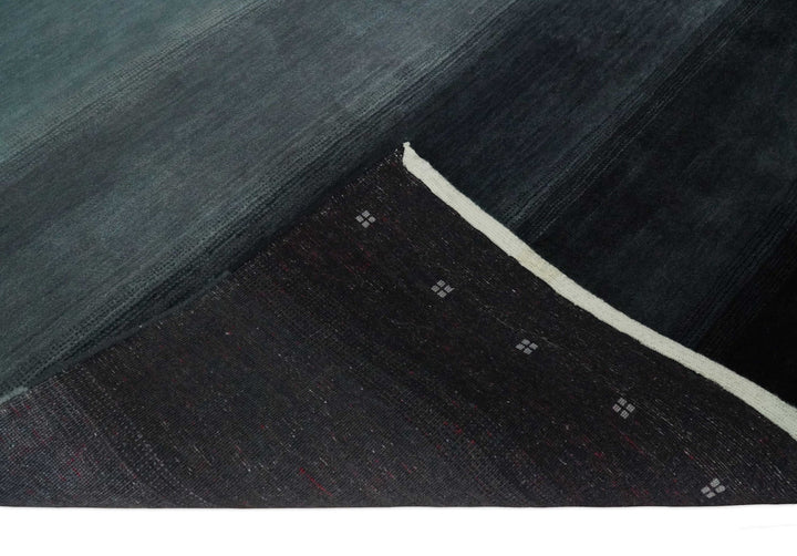 Black, Charcoal and Gray Striped Wool Hand Woven Southwestern Lori Gabbeh Rug| KNT24 - The Rug Decor