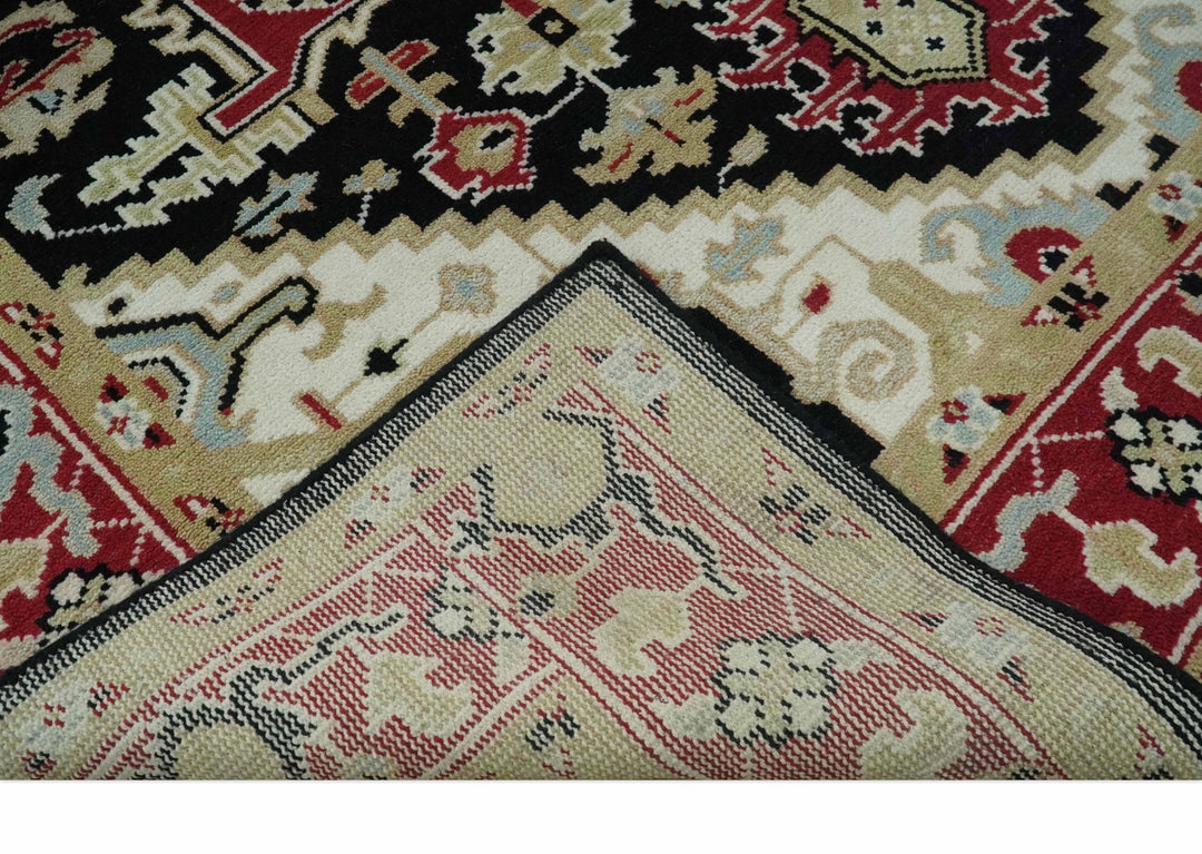 Black, Ivory, Olive and Brown Hand knotted Traditional Heriz Medallion Multi Size Wool Area Rug - The Rug Decor