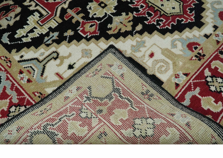 Black, Ivory, Olive and Brown Hand knotted Traditional Heriz Medallion Multi Size Wool Area Rug - The Rug Decor