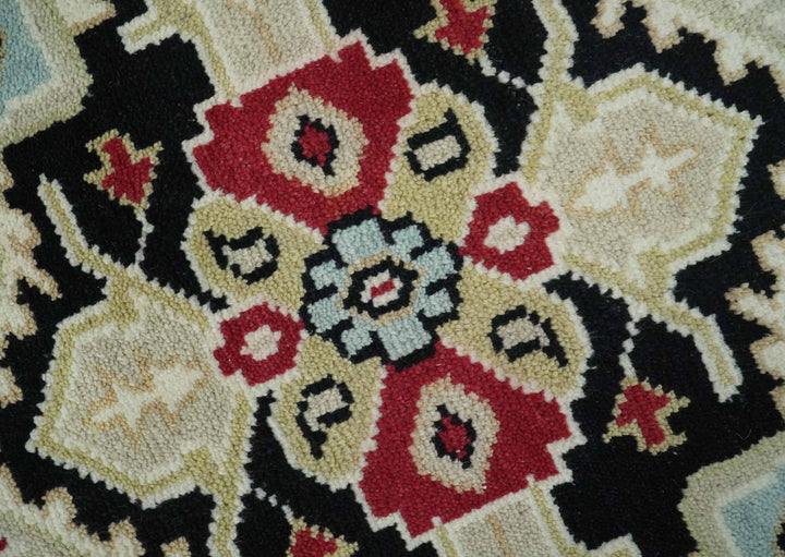 Black, Ivory, Olive and Brown Hand knotted Traditional Heriz Medallion Multi Size Wool Area Rug - The Rug Decor