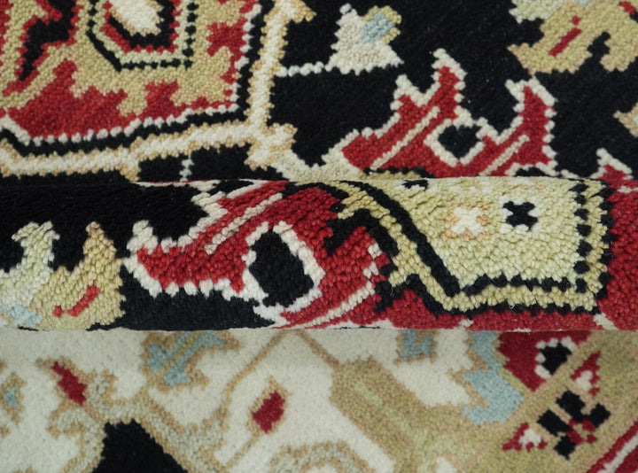 Black, Ivory, Olive and Brown Hand knotted Traditional Heriz Medallion Multi Size Wool Area Rug - The Rug Decor