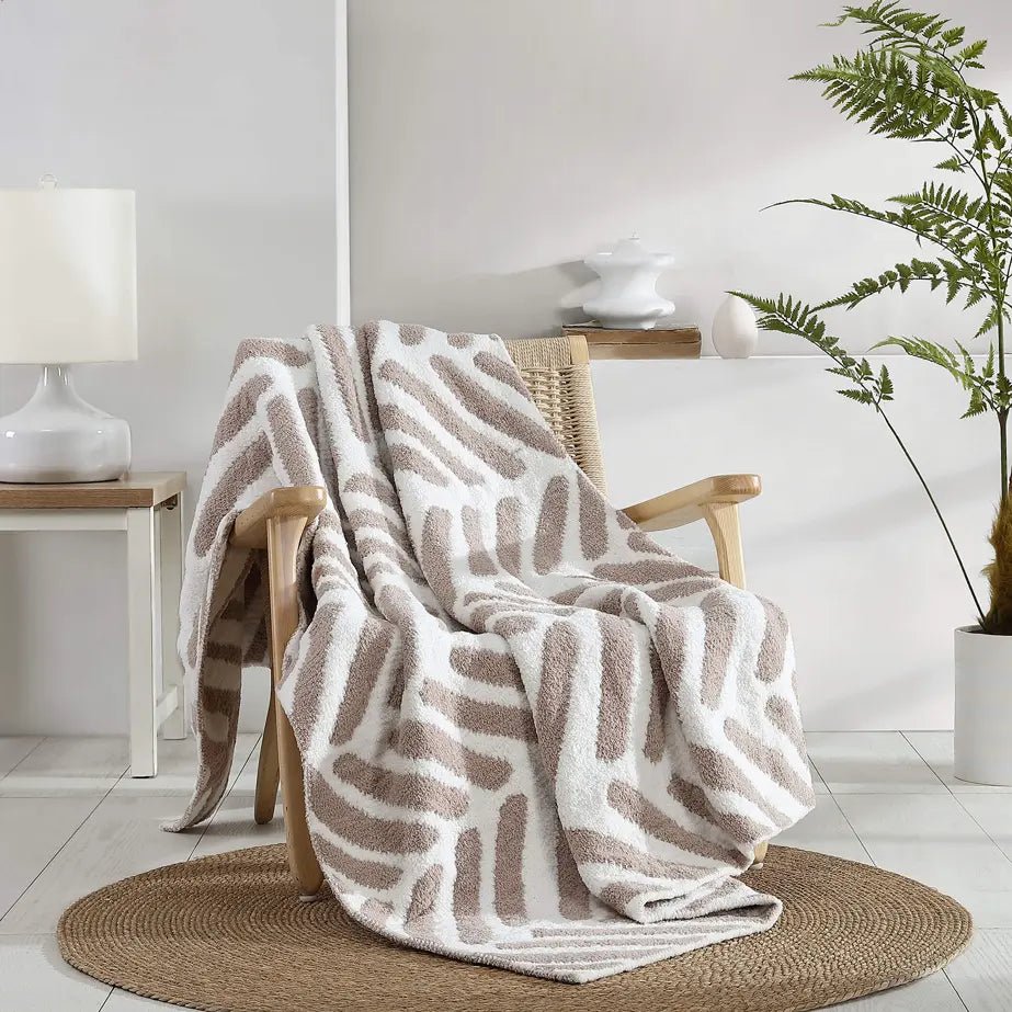 Black-Off White, Cloud Gray-Off White and Taupe-Off White Chevron Tulum Throw - The Rug Decor