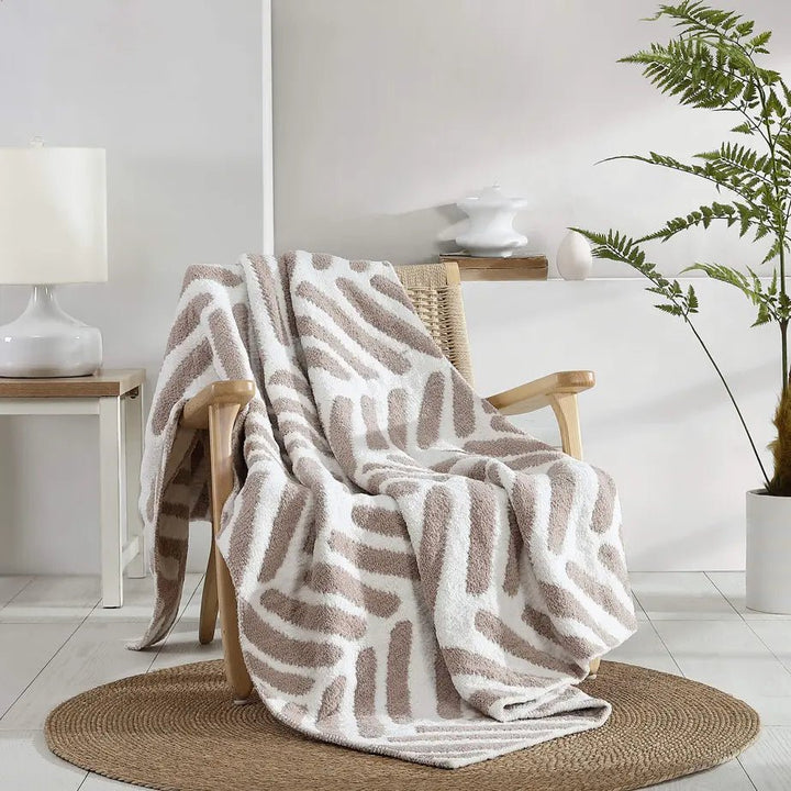 Black-Off White, Cloud Gray-Off White and Taupe-Off White Chevron Tulum Throw - The Rug Decor