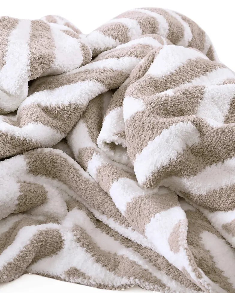 Black-Off White, Cloud Gray-Off White and Taupe-Off White Chevron Tulum Throw - The Rug Decor