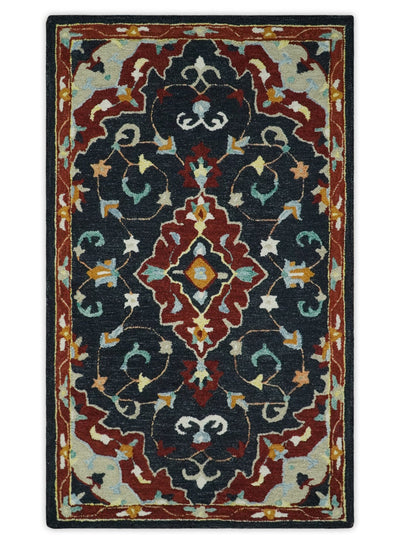 Black, Rust and Beige 3x5, 5x8, 6x9 and 8x10 Hand Tufted Antique Style Wool Area Rug - The Rug Decor