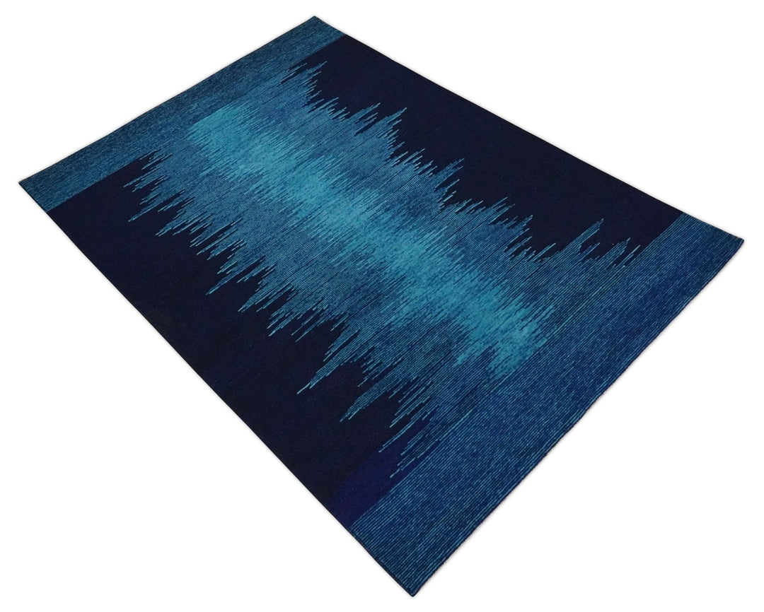 Blue Abstract Wool Hand Woven Southwestern Lori Gabbeh Rug| KNT37 - The Rug Decor