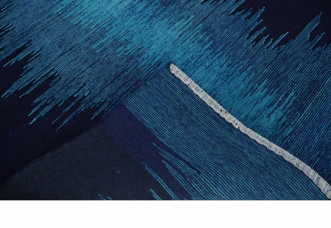 Blue Abstract Wool Hand Woven Southwestern Lori Gabbeh Rug| KNT37 - The Rug Decor