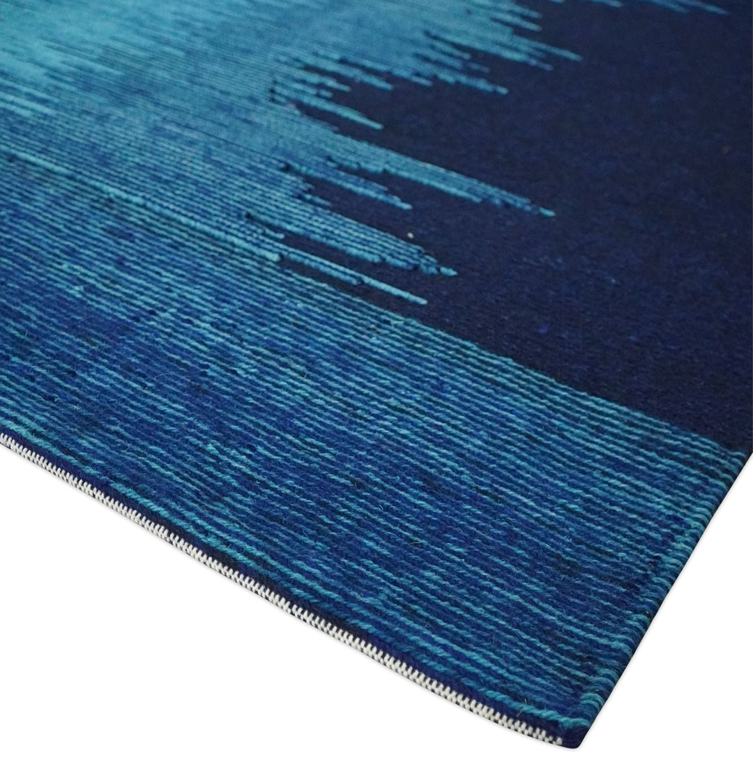 Blue Abstract Wool Hand Woven Southwestern Lori Gabbeh Rug| KNT37 - The Rug Decor