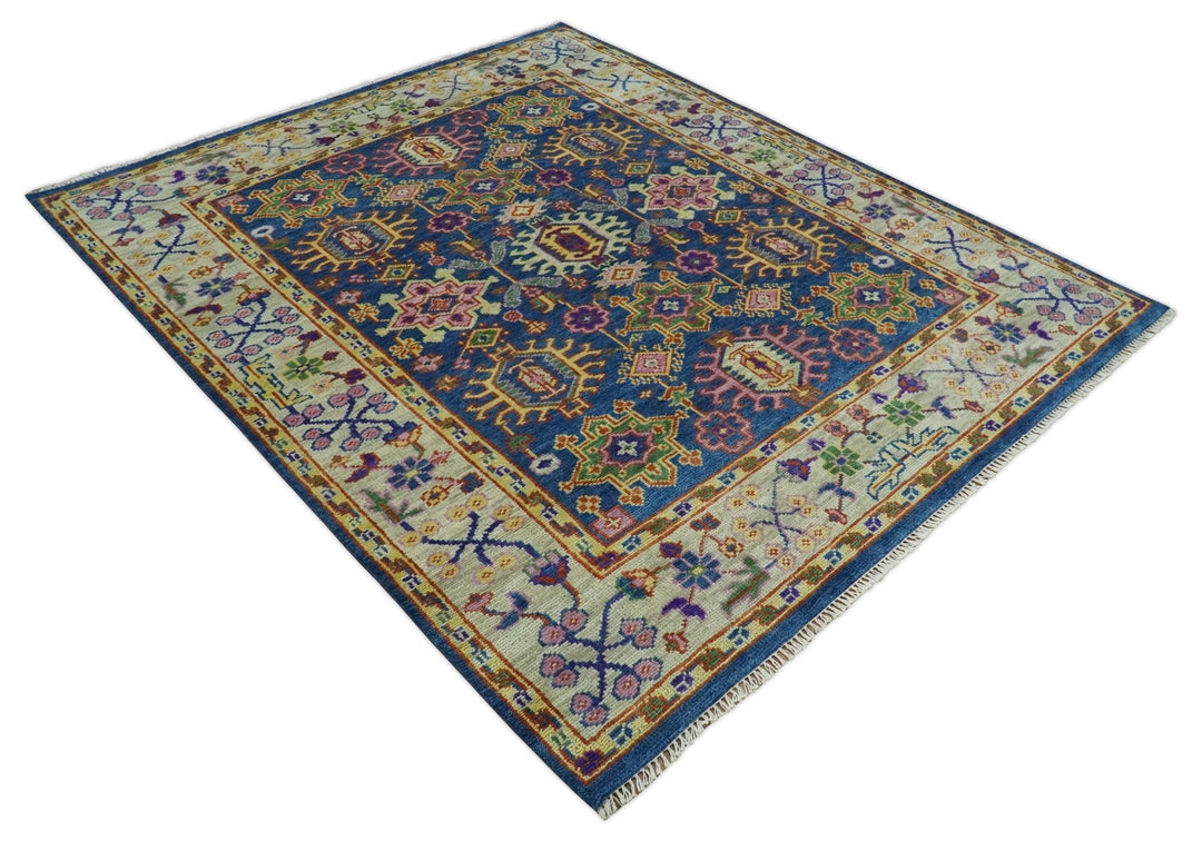 Blue and Beige Traditional Turkish Design Wool Hand Knotted Multi Sizes Area Rug - The Rug Decor