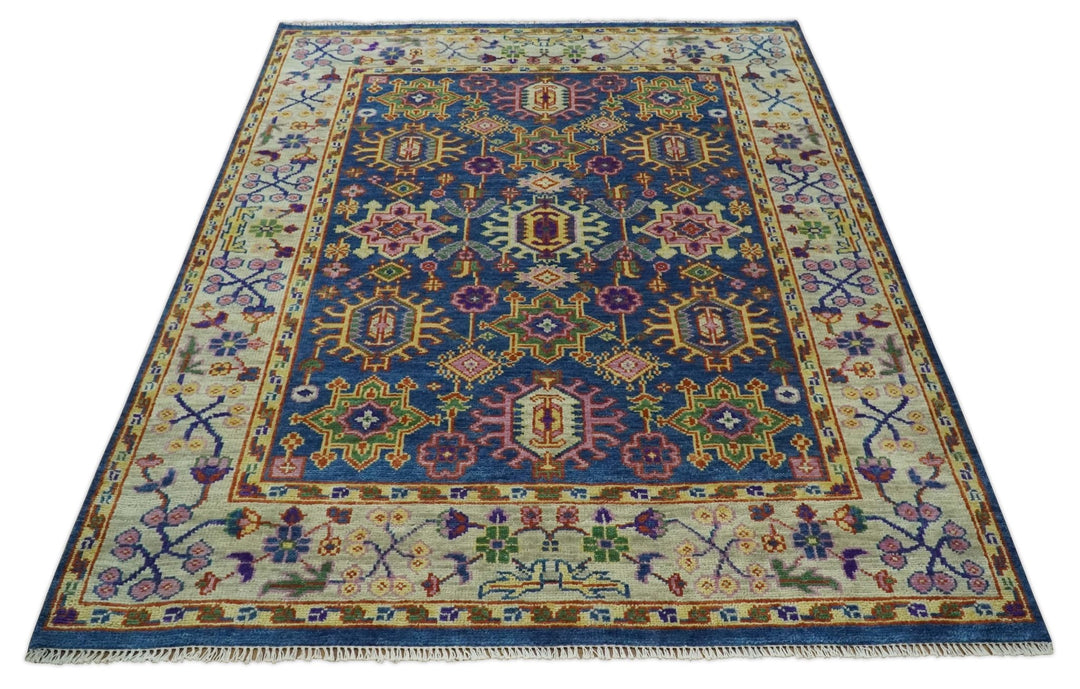 Blue and Beige Traditional Turkish Design Wool Hand Knotted Multi Sizes Area Rug - The Rug Decor