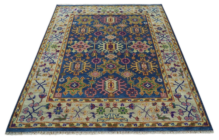 Blue and Beige Traditional Turkish Design Wool Hand Knotted Multi Sizes Area Rug - The Rug Decor