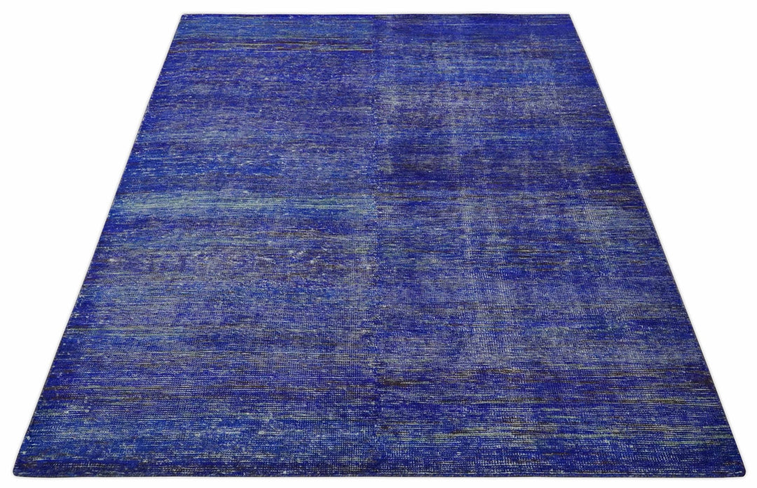 Blue and Charcoal Modern Abstract Hand knotted 8x10 Art Silk Area Rug - The Rug Decor